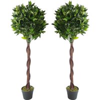 Leaf - Pair of 120cm (4ft) Twisted Stem Artificial Topiary Bay Laurel Ball Trees
