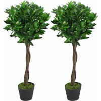 Leaf - Pair of 90cm (3ft) Twisted Stem Artificial Topiary Bay Laurel Ball Trees