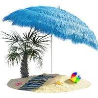 KINGSLEEVE Hawaii Parasol 1.8m Height 1.6m Diameter UV30+ Protection Tiltable Height-Adjustable Ground Spike Large Round Straw Raffia Tiki Umbrella