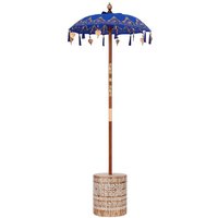 Parasol with Base Blue and Brown 250 cm Cotton and Wood vidaXL