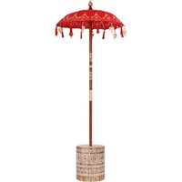 Parasol with Base Red and Brown 250 cm Cotton and Wood CFW313525