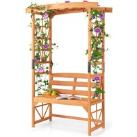Costway - Patio Garden Arbor Garden Archway Wooden Outdoor Bench w/ Pergola