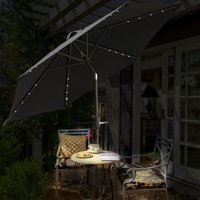 Green Bay - Patio Garden Parasol led Lights Sun Shade Round Umbrella with Crank Tilt 2.5M Black