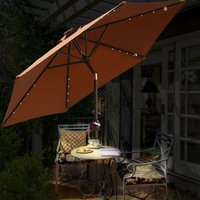 Patio Garden Parasol LED Lights Sun Shade Round Umbrella with Crank Tilt 2.5M Coffee