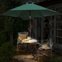 Green Bay - Patio Garden Parasol led Lights Sun Shade Round Umbrella with Crank Tilt 2.5M Green