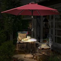 Green Bay - Patio Garden Parasol led Lights Sun Shade Round Umbrella with Crank Tilt 2.5M Wine Red