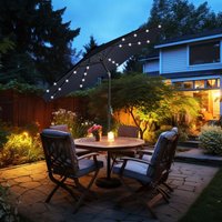 Patio Garden Parasol LED Lights Sun Shade Round Umbrella with Crank Tilt 2.7M Black