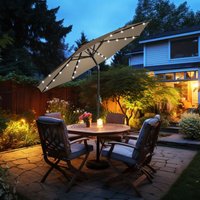 Patio Garden Parasol LED Lights Sun Shade Round Umbrella with Crank Tilt 2.7M Taupe