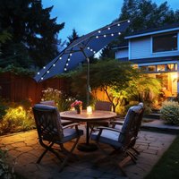 Green Bay - Patio Garden Parasol led Lights Sun Shade Round Umbrella with Crank Tilt 2.7M Blue