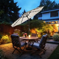 Green Bay - Patio Garden Parasol led Lights Sun Shade Round Umbrella with Crank Tilt 2.7M Cream