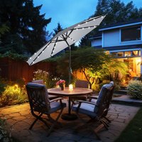 Green Bay - Patio Garden Parasol led Lights Sun Shade Round Umbrella with Crank Tilt 2.7M Grey