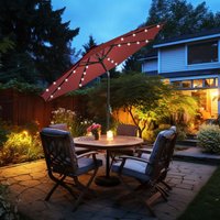 Green Bay - Patio Garden Parasol led Lights Sun Shade Round Umbrella with Crank Tilt 2.7M Wine Red