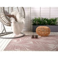 Asiatic - Patio Palm Botanical Leaf Flatweave Kitchen Indoor Garden Outdoor Rug Pink Beige Large Carpet Floor Mat 160 x 230 cm (53x77)