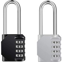 Linghhang - 2 Pcs 4 Digit Long Combination Padlock, Zinc Alloy Rustproof Combination Padlock Code Locker Lock for Cupboard Gym Garage (Black,Silver)