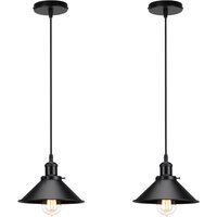 22cm Retro Chandelier Industrial E27 Socket Black Ceiling Light Lamp Ajustable for Bedroom Living Room Kitchen Island 2 Pack