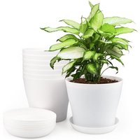 Tinor - Pieces 14 cm Plastic Plant Pots, Indoor Outdoor Planter, Flower Pot with Trays, Suitable for Seedlings, Cacti, Succulents, Orchids, Herbs