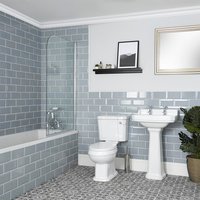 Milano Richmond White Single Ended Bath Ceramic Close Coupled Toilet Wc And Full Pedestal Bathroom Basin Sink - 3 Tap Hole Basin