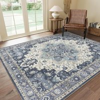 Vintage Persian Rug, 300x200cm, Soft Polyester Velvet, Blue And White