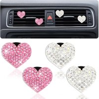 2.7cm Set Of 4 Heart-shaped Clip-on Car Air Fresheners - Car Interior Decoration - Heart-shaped Air Vent Clip - Car Accessory - Glitter - Rhinestones - Decoration For