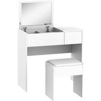 Homcom - Dressing Table Set Cushioned Stool Flip-up Mirror Drawer Chipboard White