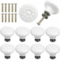 10pcs White Ceramic Drawer Knobs Vintage Engraving Round Cabinet Door Handle With Screws