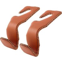(brown) 2-pack Car Headrest Hooks, Seat Organizer, Leather Hanger Holder For Purses, Bags, And Coats