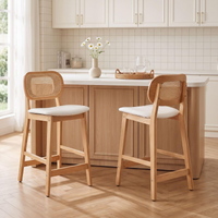 Wahson Bar Stools 2pcs Upholstered In Pu Leather Retro Rustic Counter Chairs With Wood Legs For Home Bar Kitchen Restaurant, White