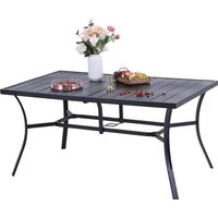 Phivilla - 150 90cm Garden Table For 6 Person Rust Proof Steel Frame And Parasol Hole Outdoor Furniture Garden Dining Table Maintenance Free Black