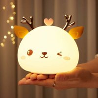 Baby Night Light, Rechargeable Led Night Light For Children, Bedside Lamp, 7-color Portable Silicone Night Light For Adults (girls And Boys), Multicolor Deer Lamp With Touch Control, Birthday Gift For
