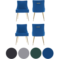 Set Of 4 Blue Viviana Velvet Dining Chairs With Gold Legs And Ring Handle - Modern Upholstered Accent Chair
