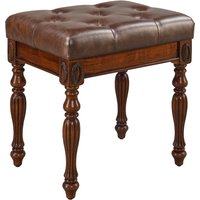 Padma House Classic Tufted Pu Leather Vanity Stool, Rubber Wood Legs 48.5cm Height, Dressing Bench Padded With Sponge, Multifunctional Piano Seat For Bedroom Makeup Room Entryway, 47×36cm Stable Frame
