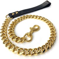 Csparkv - Gold Chain Leash For Large Dogs Chew Resistant Metal 19mm Fully Welded Stainless Steel Pet Leash Chain With Leather Padded Handle