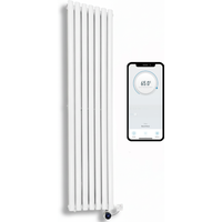 Wifi Smart Electric Radiator Oval Tube Single Panel Vertical Tall 1600mm H X 420mm W Column Radiator - White
