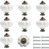 White And Bronze Ceramic Furniture Knobs With Pumpkin-shaped Screws (set Of 8) - 3 X 3.5 Cm - Vintage Round Furniture Knobs - For Home, Office, Kitchen Cabinets, Drawers And Cupboards