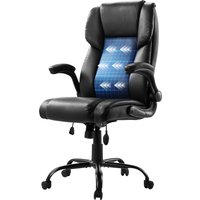 Vevor Executive Chair, High Back Office Chair With Flip-up Armrests & Lumbar Support, Ergonomic Desk Chair Adjustable Tilt & Height, Pu Leather Swivel Rolling Chair For Working, Study, Gaming, Black