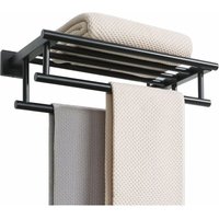 Towel Rack, Large Towel Rack With Double Towel Bar For Bathroom And Wc, 40cm Wall-mounted Towel Rack In Sus 304 Stainless Steel, Matte Black