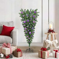 vidaXL Upside-down Artificial Pre-lit Christmas Tree with Lilac Ball Set 120 x 65 cm, Green