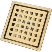 Shower Drain, Stainless Steel Odor-resistant Hair Filter, Brushed Floor Drain Strainer For Bathroom, Large Diameter, Square 150 X 150 Mm, Gold