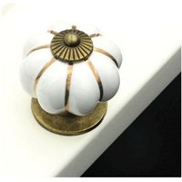 Set Of 8 Vintage European Style Pumpkin-shaped Ceramic Furniture Knobs For Vanity, Cabinet And Drawers, White