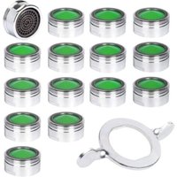 15pcs Faucet Aerator, Stainless Steel M24 Faucet Aerator With Abs Filter, Water Saver Aerator Nozzle + 15 Seals And 1 Wrench Silver