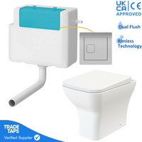 Rimless Back To Wall Toilet Btw Pan Square Soft Close Wc Concealed Cistern Flush - Chrome Square