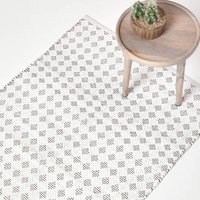 Homescapes - White Geometric Black Diamond Chindi Rug, 150 X 240 Cm