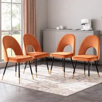 Ainpecca - Set Of 4 Dining Chairs Velvet Seat Metal Legs Kitchen Lounge Living Room Chair Home, 4pcs Orange