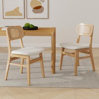 Dining Chairs 2pcs Upholstered In Pu Leather Retro Rustic Kitchen Chairs With Wooden Legs For Living Room Restaurant, White, Wahson
