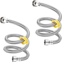 2 Pieces G 1/2 X G 1/2 Stainless Steel Braided Flexible Hose Plumbing Water Pipe For Bathroom Toilet Faucets Kitchen Sink Water Inlet Pipes, 250cm