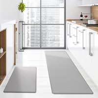 Long Kitchen Mat Made Of Waterproof And Non-slip Pu Leather, Oil-resistant, Solid Light Grey, Dimensions: 44 × 75 × 0.8 Cm.