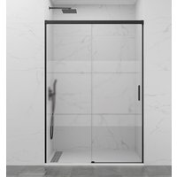 Basic Sliding Shower Door With Fixed Panel, 150 Cm, Frost Screen-printed Glass, Black Finish