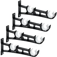 Set Of 4 Double Curtain Rod Brackets, 28mm, Side Mounting, Heavy-duty, Black