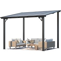 Yodolla 3m X 2.4m Aluminium Gazebo,wall-mounted Awning Gazebo,lean To Pergola,hardtop Roof Heavy Duty Metal Pergola For Outdoor Garden, Black