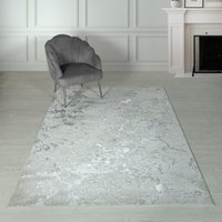 Lord Of Rugs - Marbled Rug For Living Room Bedroom Aurora Au03 Solar Quality Modern Abstract Soft Silky Shiny Silver Grey Rug In Xx-large 240x340 Cm (7'10'x11'1')